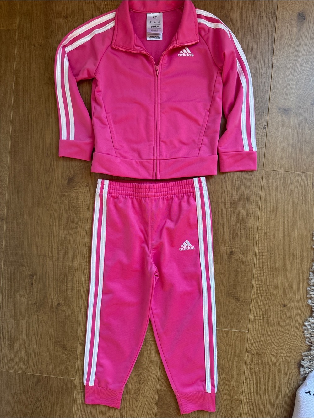 adidas Hot Pink Girls' Track Jacket & Pants Set with White Stripes